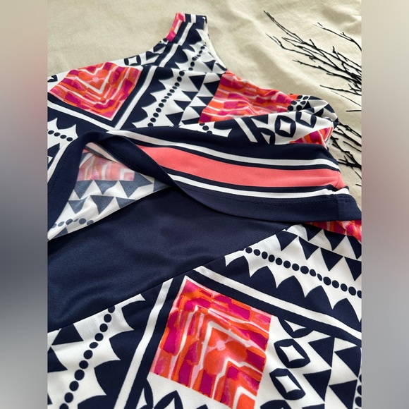 Eliza J popover shift dress, pink navy geo pattern, sz 8, EUC - Picture 10 of 14